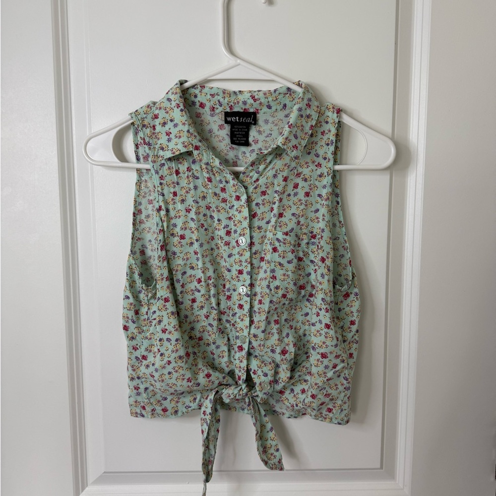 Wet Seal 2000s Floral Tie Front Blouse